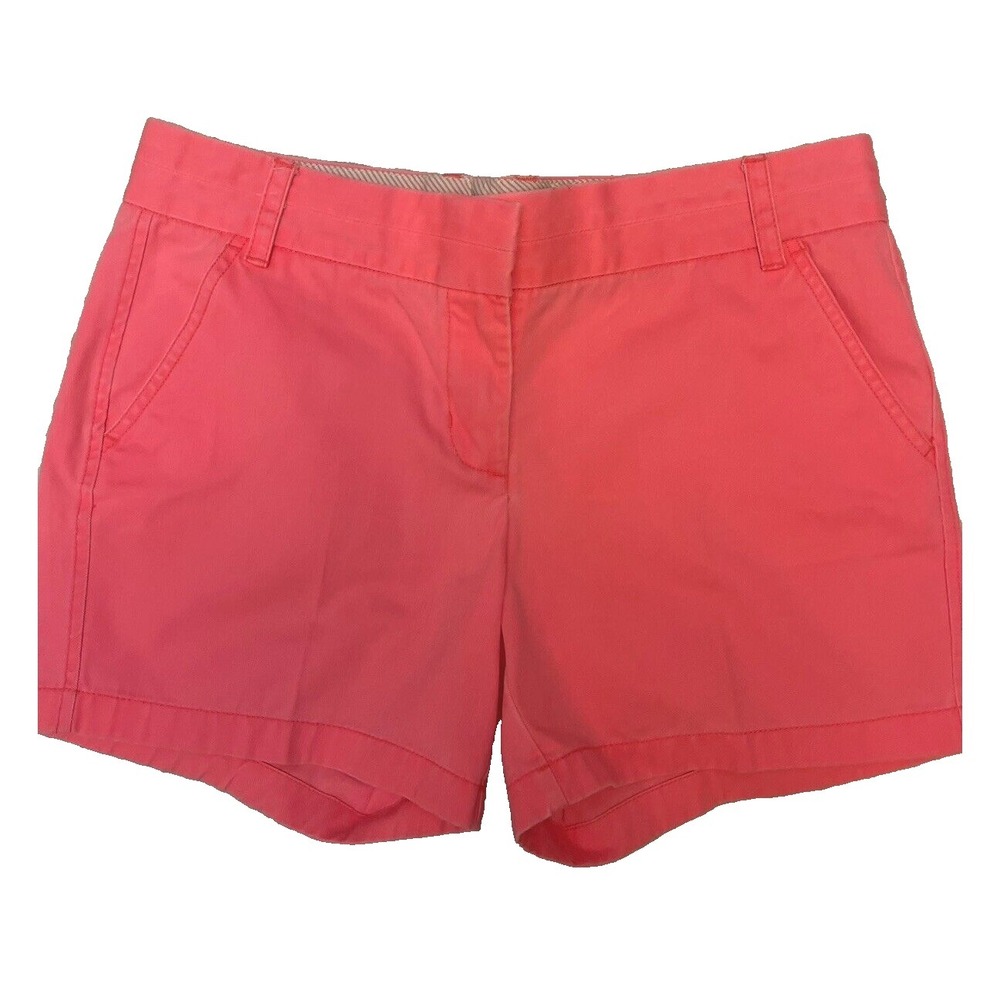 J‎ Crew Women's Size 6 Chino 100% Cotton Golf Shorts Coral With Green Waistband - Picture 2 of 9